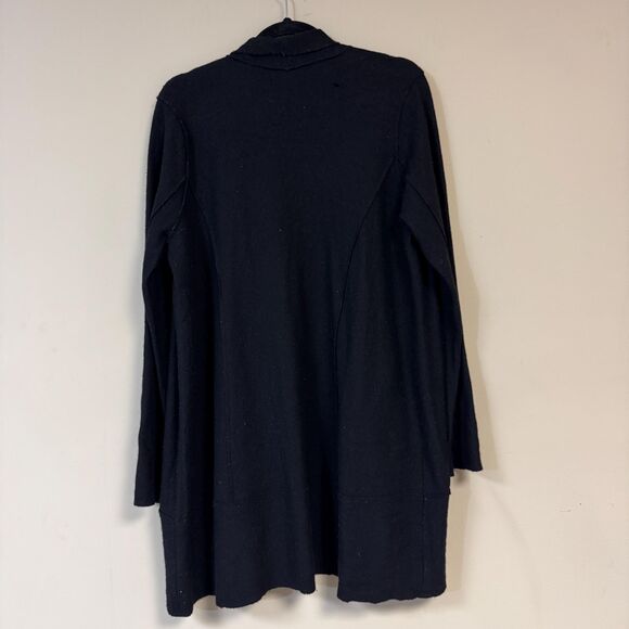 Cynthia Rowley Merino Wool Cardigan Women's Large Black Sweater Open Front - Picture 2 of 8